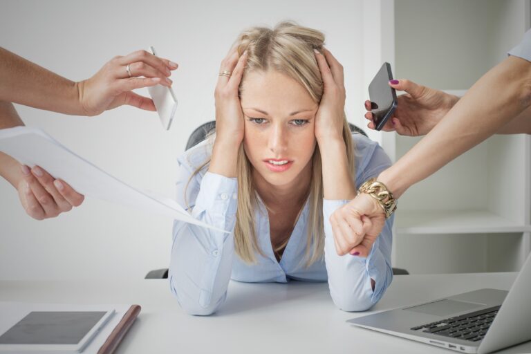 Worker overwhelmed at desk mental health